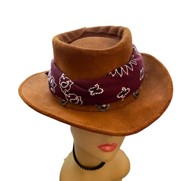 Minnetonka Genuine Leather Banded with silvertone conchos Western Hat M - Picture 2 of 8